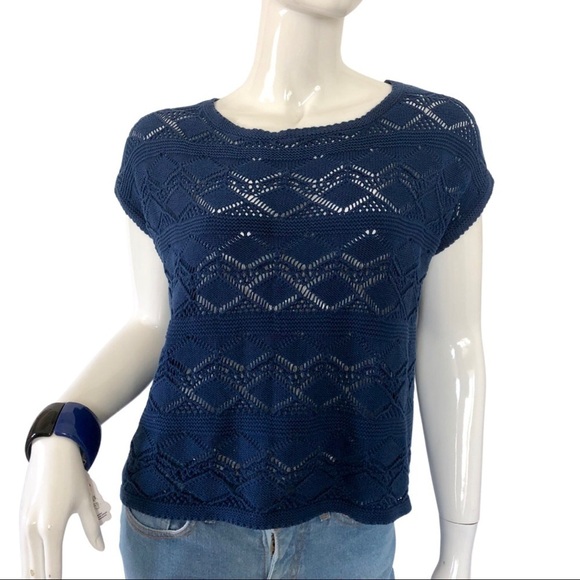 𝅺NY Collection Blue crochet top knit sweater - Picture 4 of 7